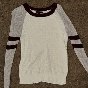 American Eagle Outfitters Cream and Gray Crew Neck Sweater